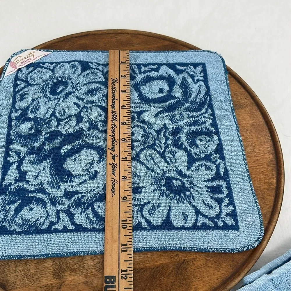 Surety Deluxe Towel Set Vintage Cotton USA Bath Towel Washcloth Blue Floral